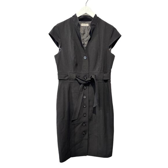 Calvin Klein Size 4 Tie Front Shirt Button Down Dress Gray Office Career Work - Picture 2 of 13